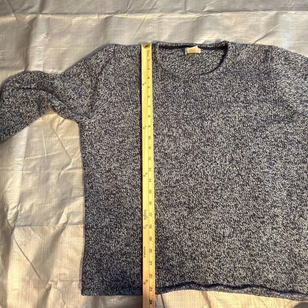 LL Bean Chunky Knit Sweater Mens XL Navy Blue White Marled Cotton Crewneck